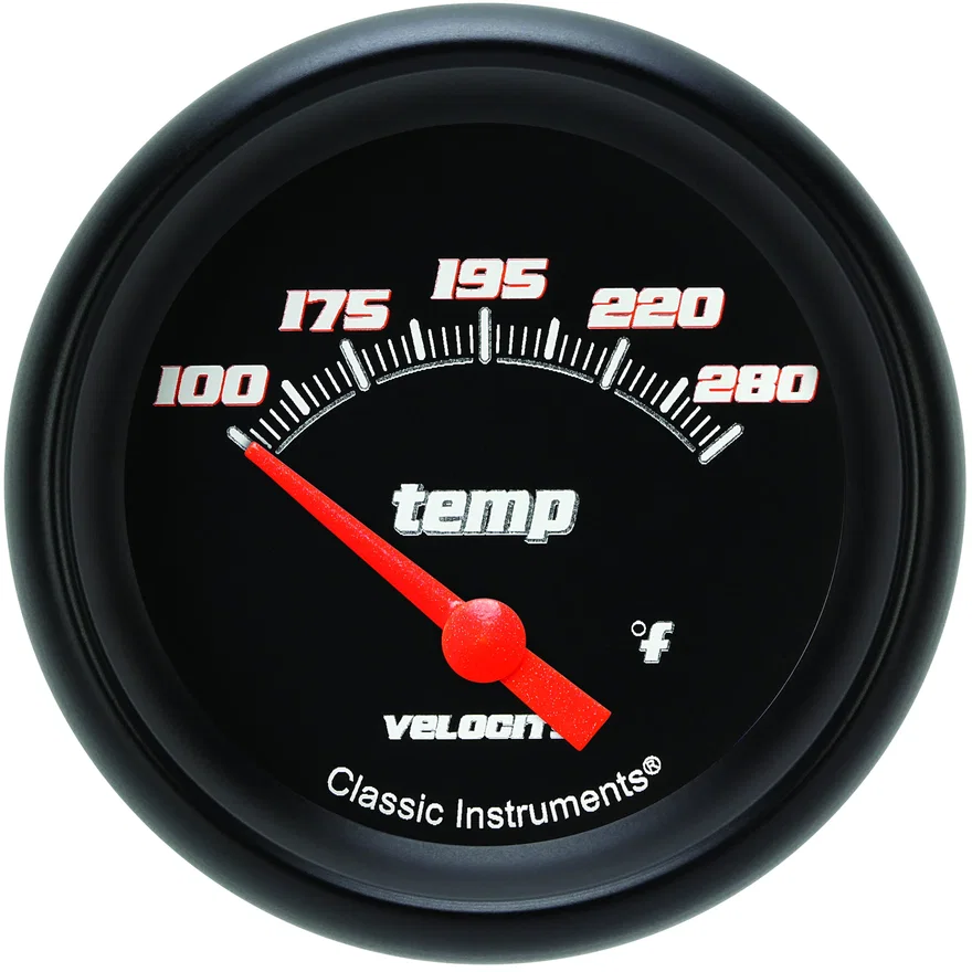 Classic Instruments VS226BBPF-06, Velocity Black 2-5/8" Short Sweep Water Temp Gauge