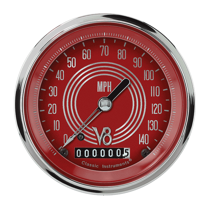 V8 Red Steelie 3-3/8" Speedometer Gauge