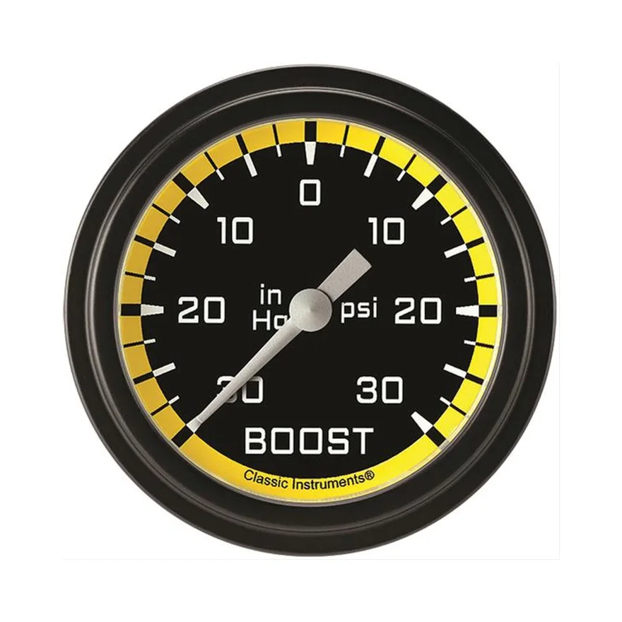 Classic Instruments AX341YBLF, Autocross Yellow 2-5/8" Boost/Vacuum Gauge