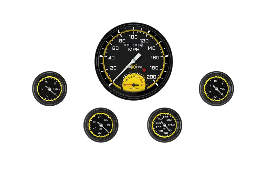 Classic Instruments AX165YBLF, AutoCross Yellow Five Gauge Set
