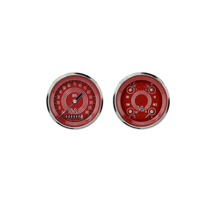 Classic Instruments V8RS02SHC, V8 Red Steelie Two Gauge Set
