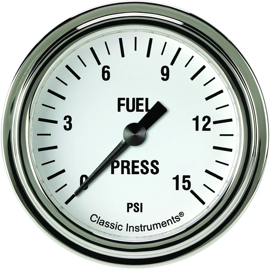 Classic Instruments WH345SLF, White Hot 2-5/8" Fuel Pressure Gauge (15 PSI)