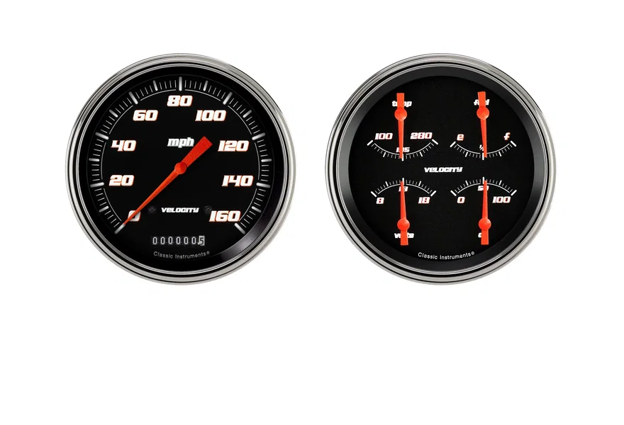 Classic Instruments VS52BSLF, Velocity Black Speedo / Quad-GM