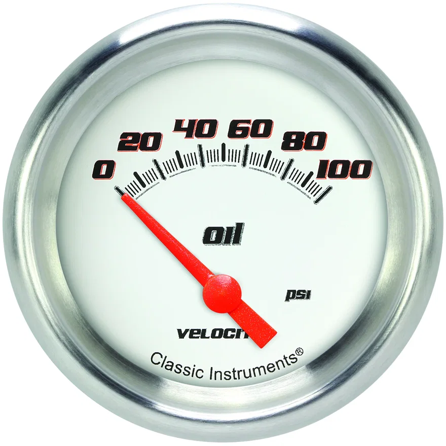 Classic Instruments VS281WAPF, Velocity White 2-5/8" Oil Pressure Gauge