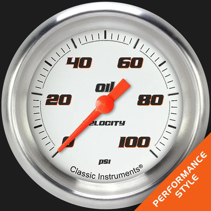 Classic Instruments VS381WAPF, Velocity White 2-5/8" Oil Pressure Gauge