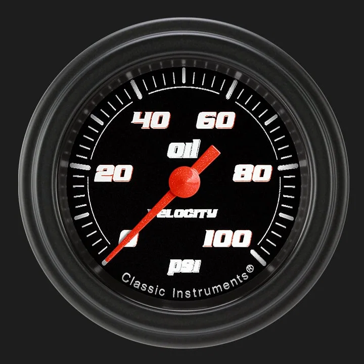 Classic Instruments VS181BBLF, Velocity Black 2-1/8" Oil Pressure Gauge