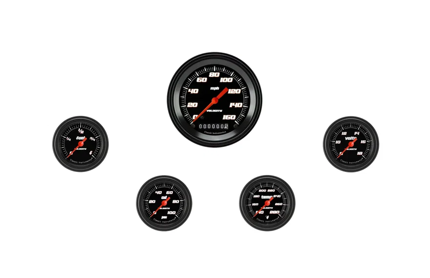 Classic Instruments VS100BBLF, Velocity Black Five Gauge Set