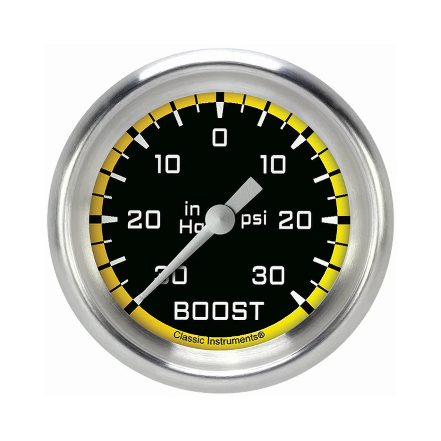 Classic Instruments AX341YAPF, Autocross Yellow 2-5/8" Boost/Vacuum Gauge