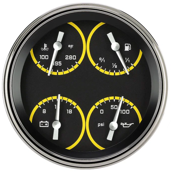 Classic Instruments AX75YSLF, AutoCross Yellow 5" Quad Gauge (240-33 Ohm)