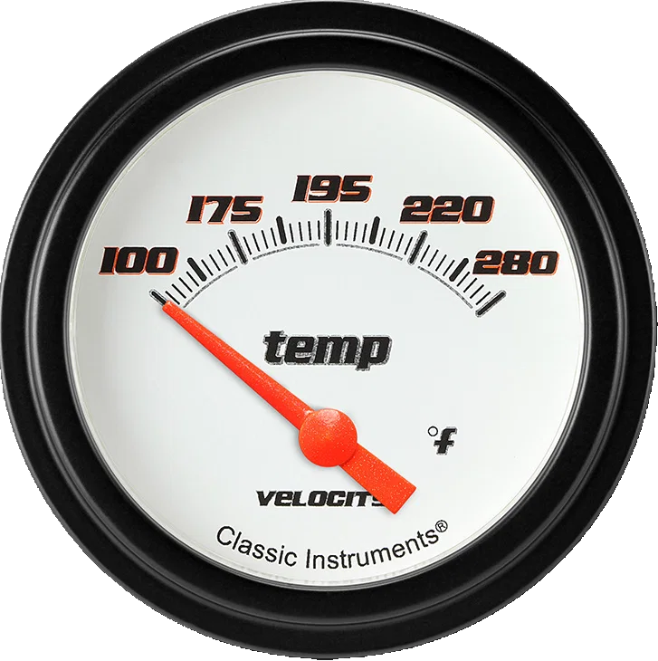 Classic Instruments VS226WBLF-02, Velocity White 2-5/8" Short Sweep Water Temp Gauge
