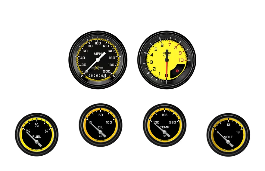 Classic Instruments AX201YBLF, AutoCross Yellow Six Gauge Set