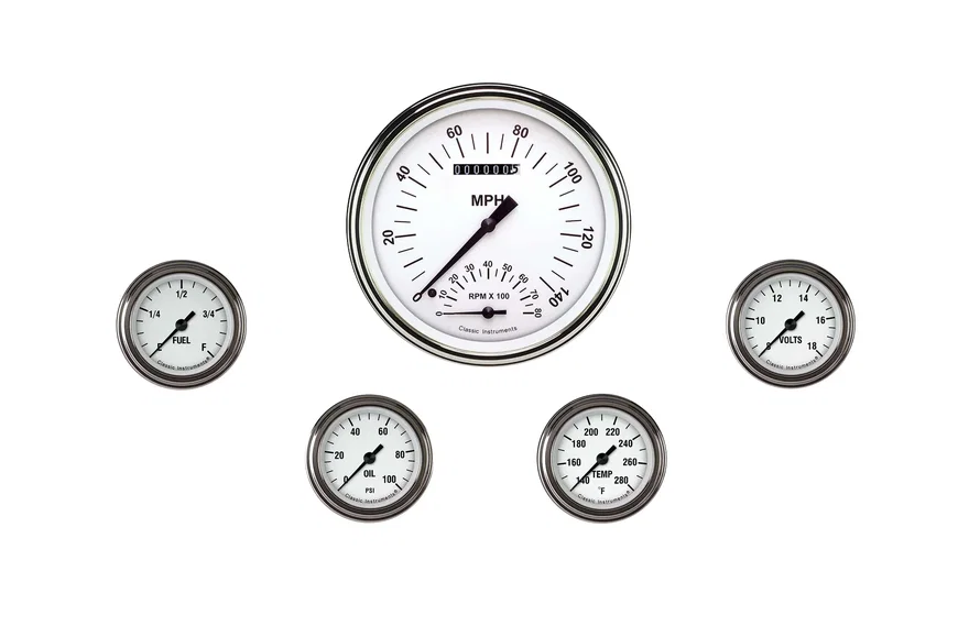 Classic Instruments WH165SLF, White Hot Five Gauge Set