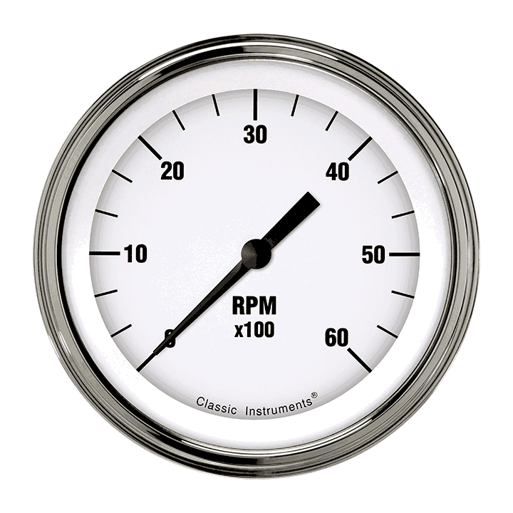 Classic Instruments WH60SLF, White Hot 3-3/8" Tachometer Gauge