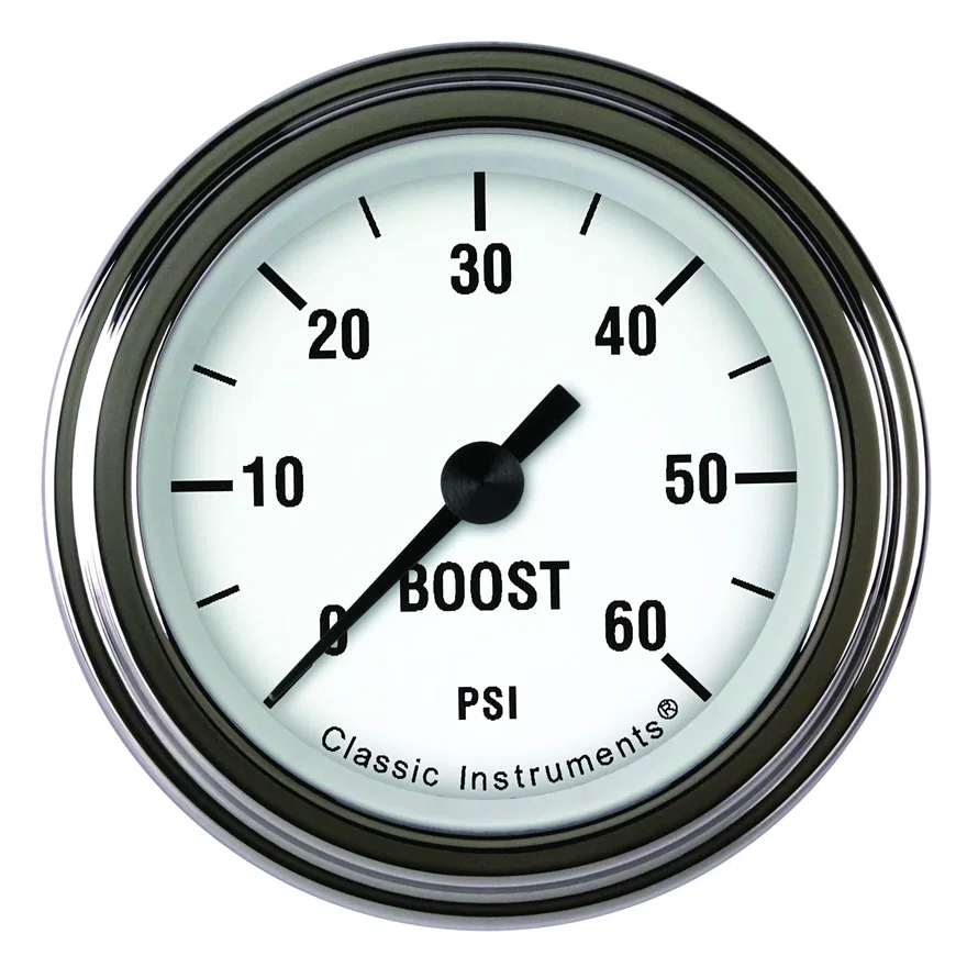 Classic Instruments WH143SLF, White Hot 2-1/8" Boost Gauge (60 PSI)