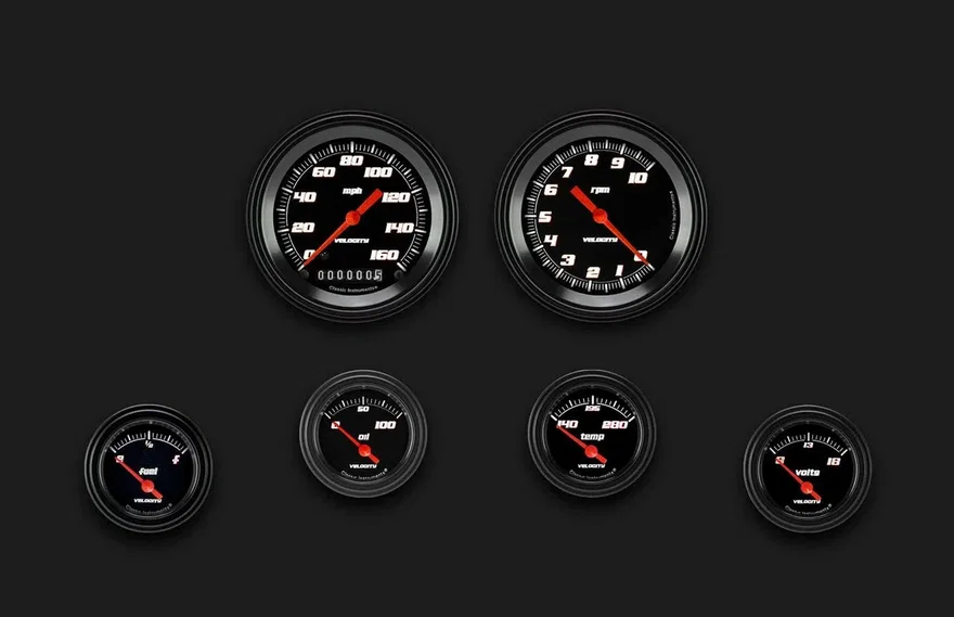 Classic Instruments VS01BBLF, Velocity Black Six Gauge Set