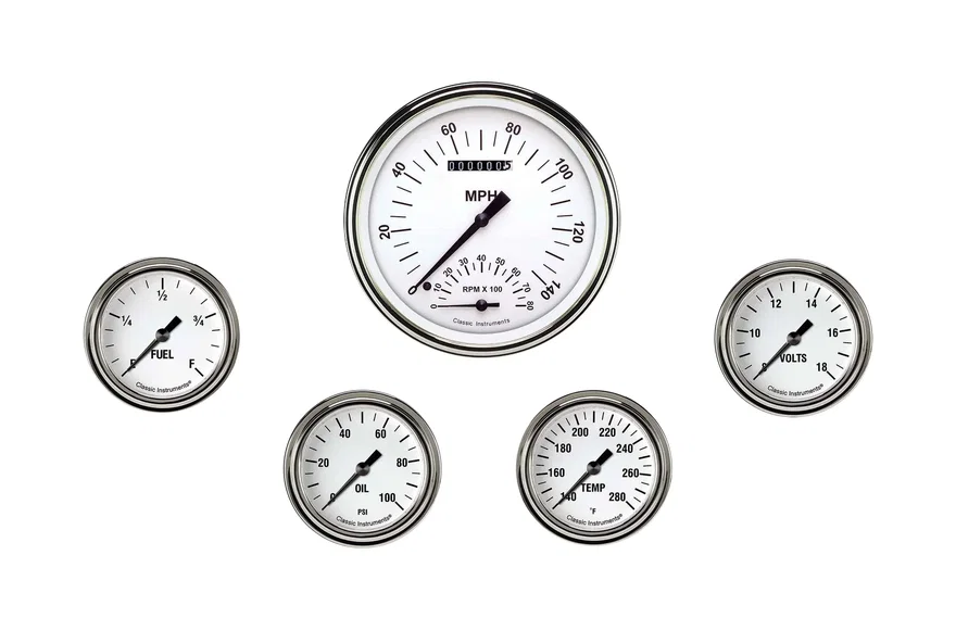 Classic Instruments WH365SLF, White Hot Five Gauge Set