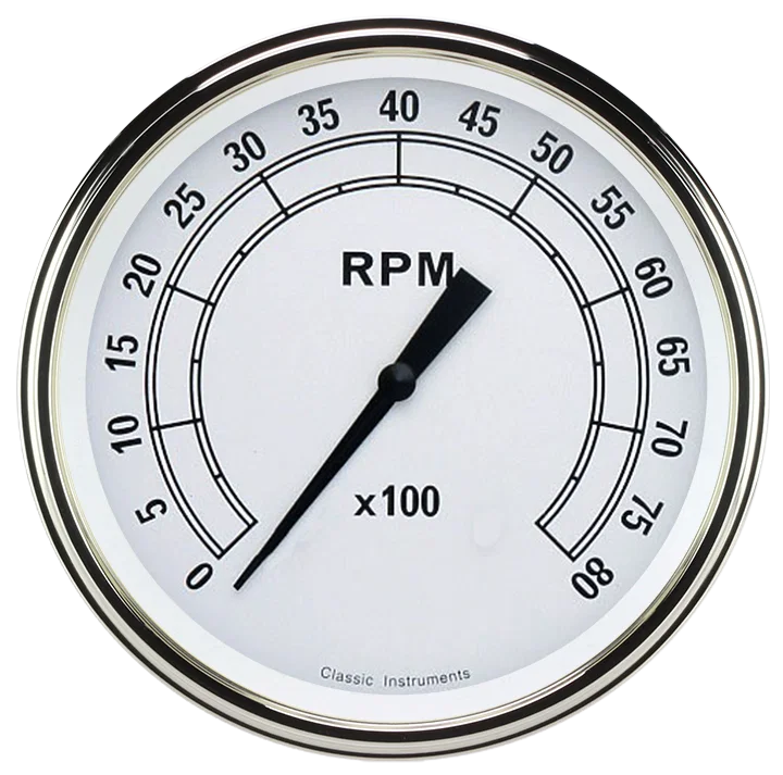Classic Instruments CW71SLC, White 5" Tachometer Gauge (8000 RPM)