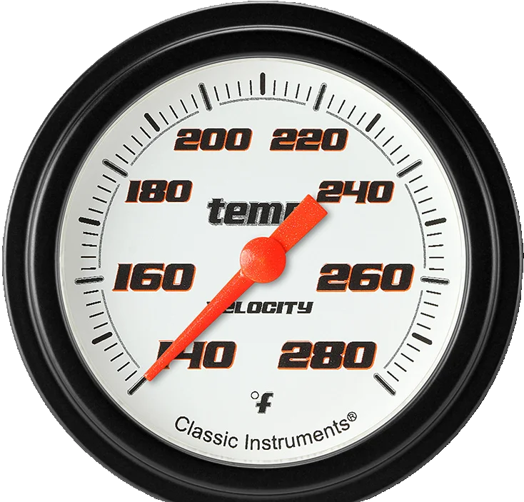 Classic Instruments VS326WBPF-02, Velocity White 2-5/8" Full Sweep Water Temp Gauge