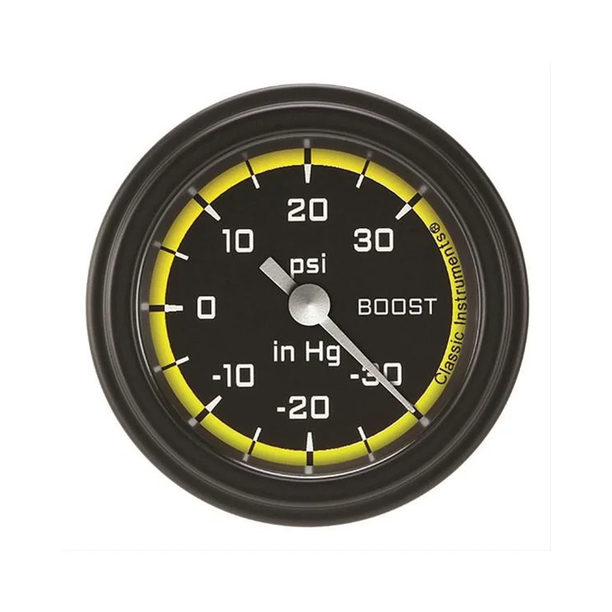 Classic Instruments AX141YBLF, Autocross Yellow 2-1/8" Boost/Vacuum Gauge