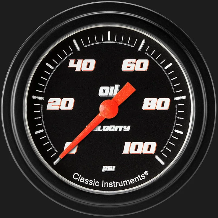 Classic Instruments VS381BBLF, Velocity Black 2-5/8" Oil Pressure Gauge