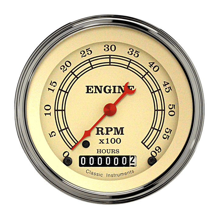 Classic Instruments VT60HSLC, Vintage 3" Hourmeter Tachometer Gauge (6000 RPM)