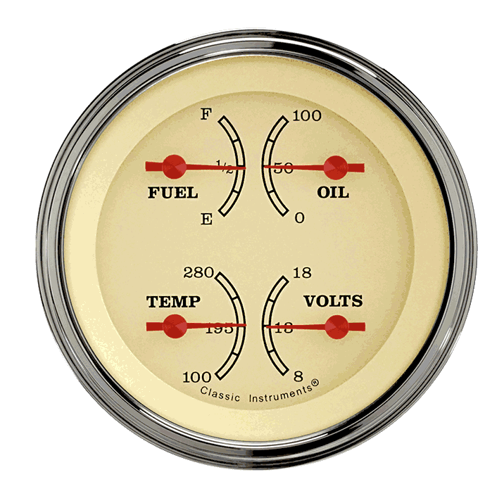 Classic Instruments VT76GLC, Vintage 3" Quad Gauge (240-33 Ohm)