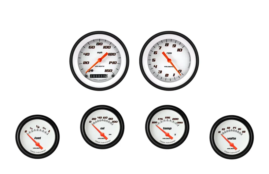 Classic Instruments VS201WBLF, Velocity White Six Gauge Set