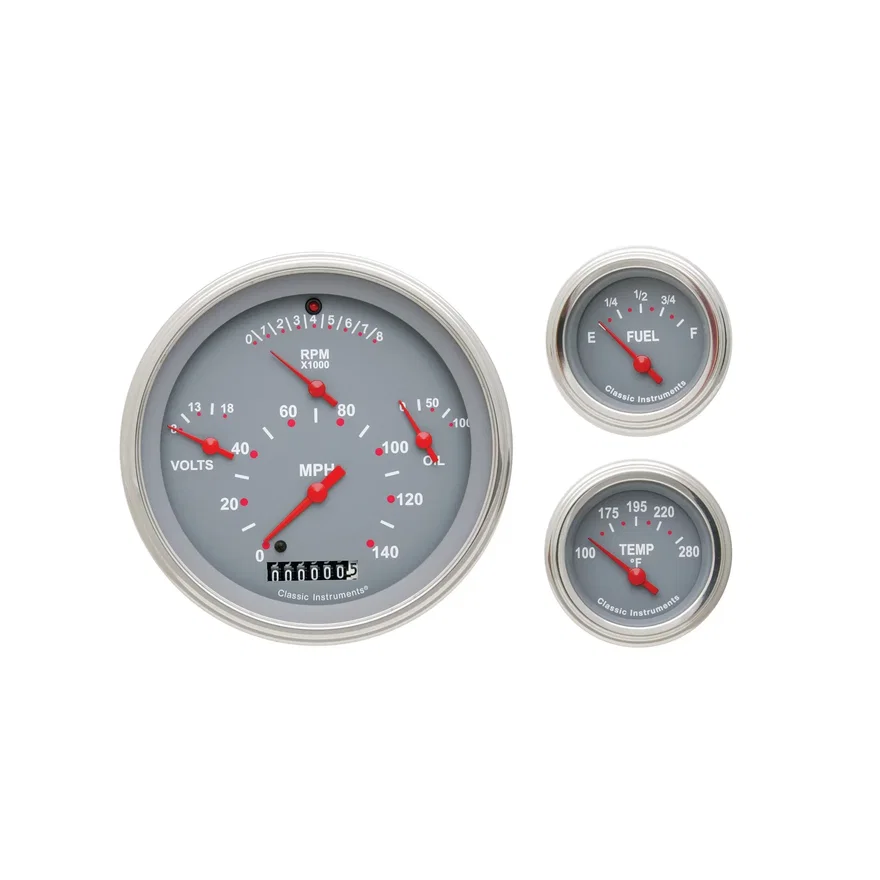 Classic Instruments CH01GSLC, 1957 Chevy Six Gauge Set Gray-GM