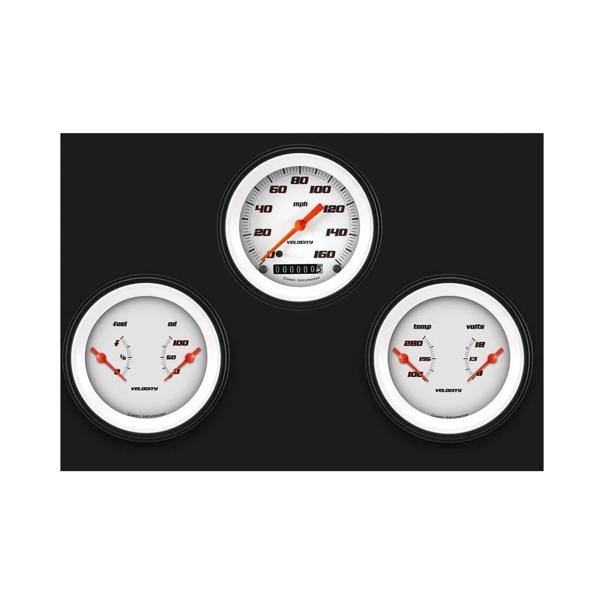 Classic Instruments VS04WBLF, Velocity White Three Gauge Set