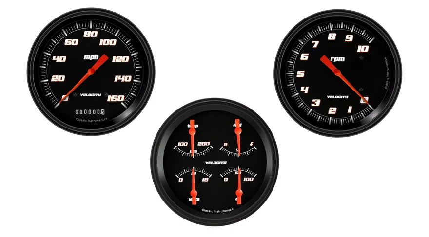 Classic Instruments VS53BBLF, Velocity Black Series Three Gauge Set