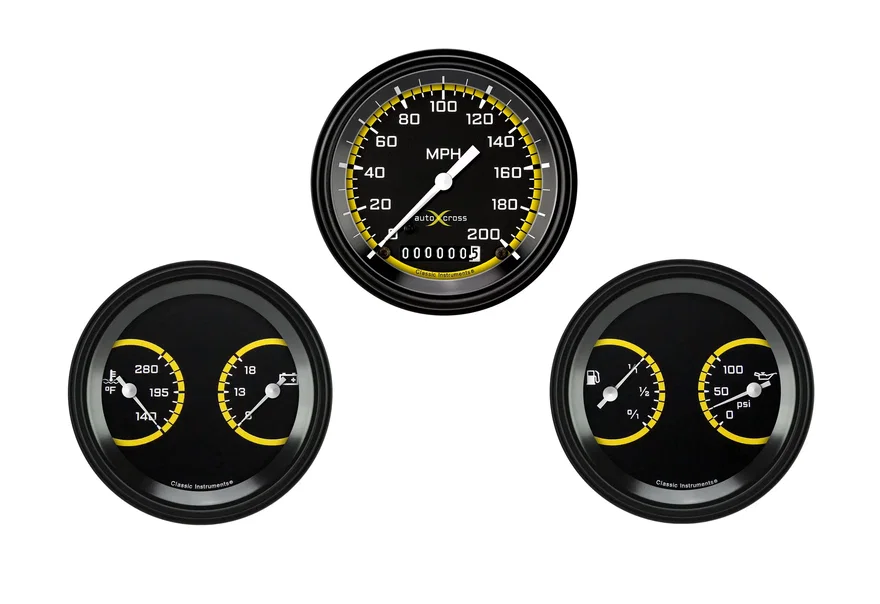 Classic Instruments AX04YBLF, AutoCross Yellow Three Gauge Set