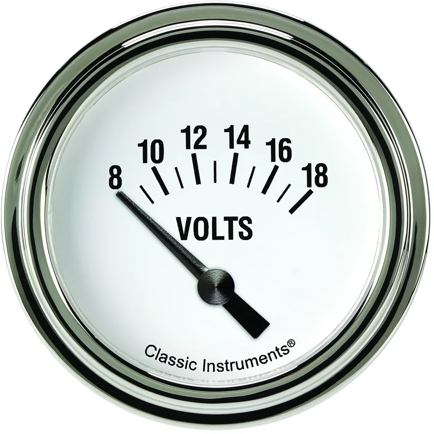 Classic Instruments WH230SLF, White Hot 2-5/8" Volt Gauge