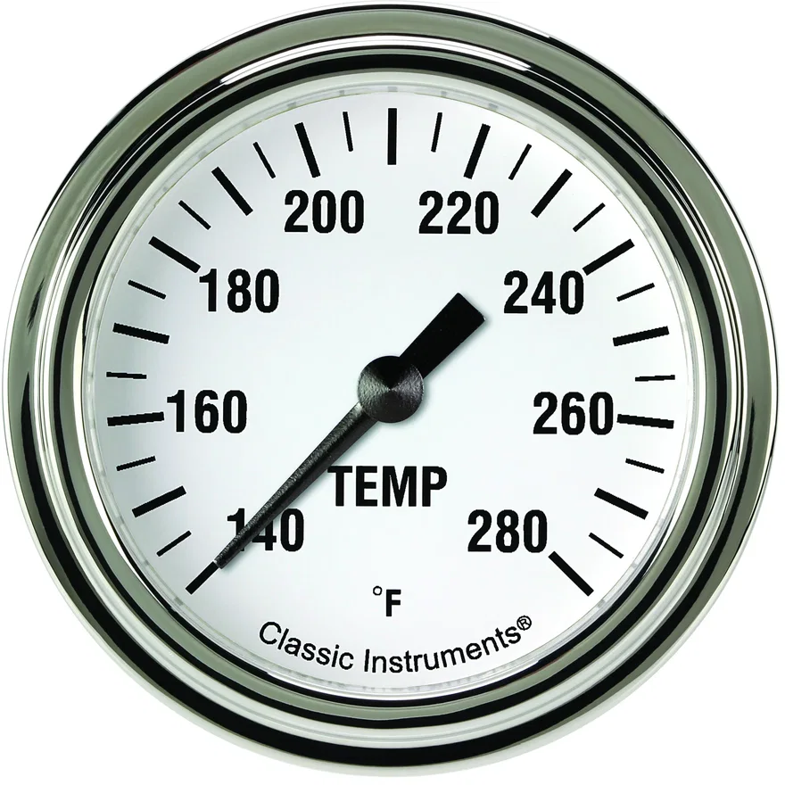 Classic Instruments WH326SLF-06, White Hot 2-5/8" Full Sweep Water Temperature Gauge