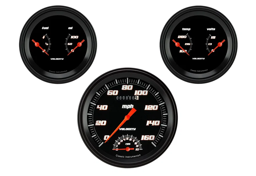 Classic Instruments VS61BBLF, Velocity Black Series Three Gauge Set