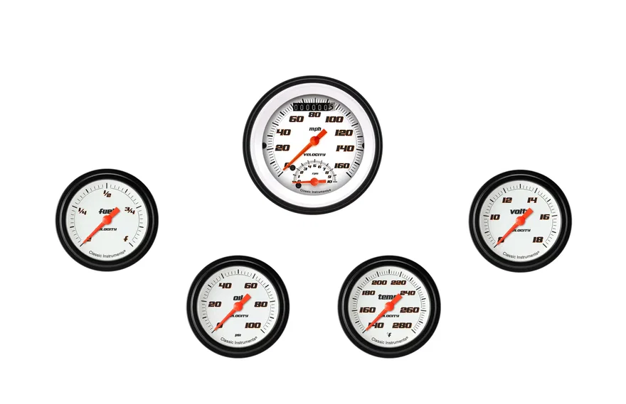 Classic Instruments VS335WBLF, Velocity White Five Gauge Set