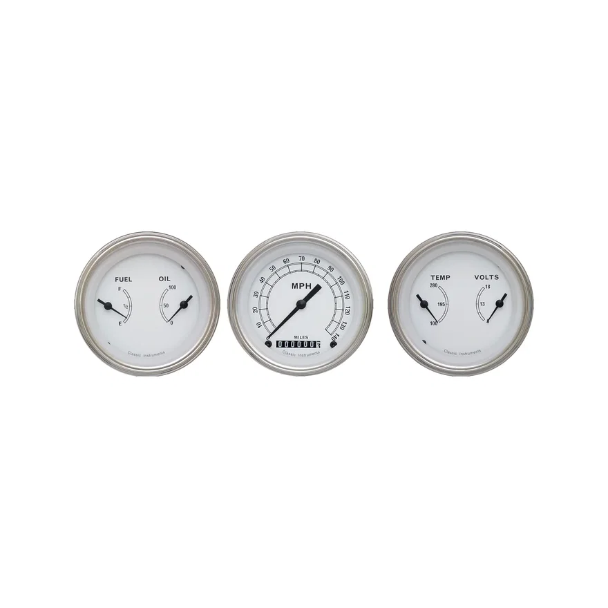 Classic Instruments CW04SLF, White Three Gauge Set