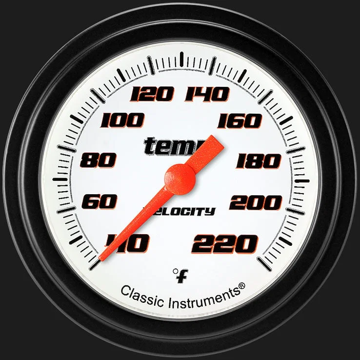 Classic Instruments VS329WBLF, Velocity White 2-5/8" Stock Eliminator Tempature Gauge