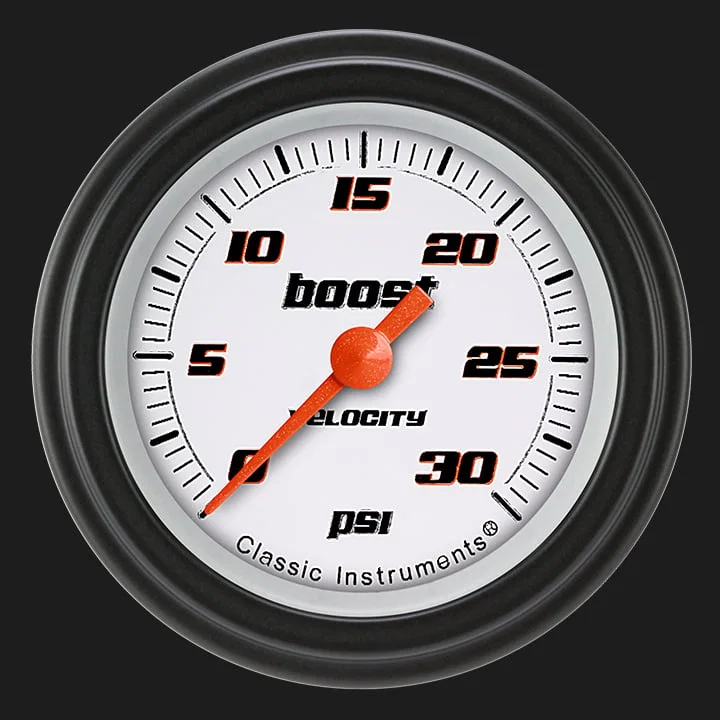 Classic Instruments VS142WBLF, Velocity White 2-1/8" Boost Gauge (30 PSI)