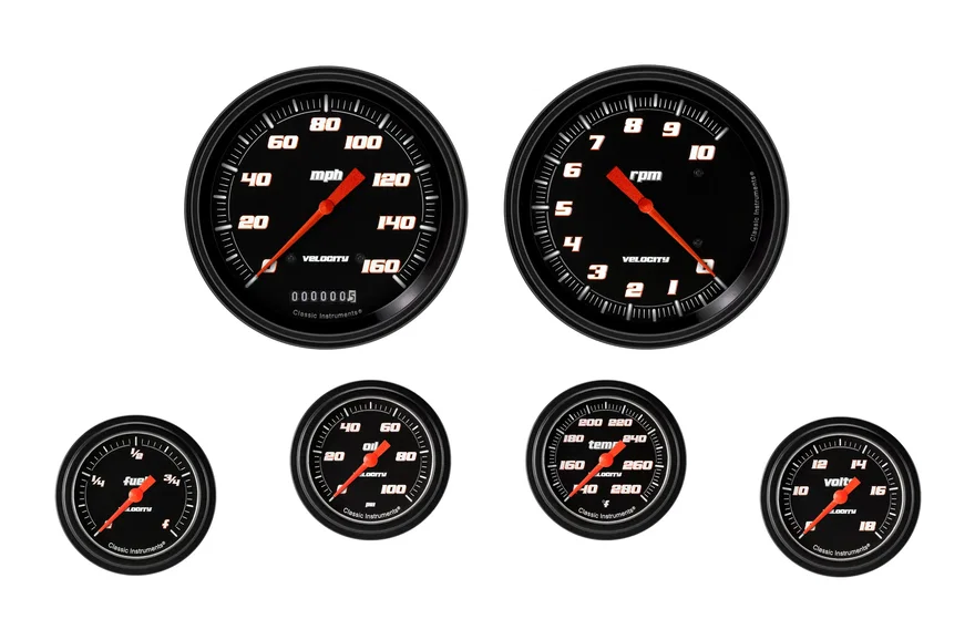 Classic Instruments VS351BBLF, Velocity Black Six Gauge Set