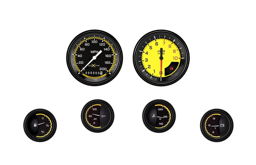 Classic Instruments AX01YBLF, Autocross Yellow Six Gauge Set