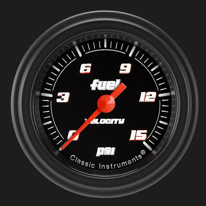Classic Instruments VS145BBLF, Velocity Black 2-1/8" Fuel Pressure Gauge (15 PSI)