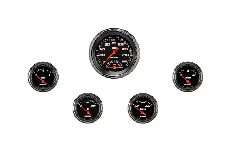 Classic Instruments VS35BSLC, Velocity Black 3" Ultimate With Four Gauges GM