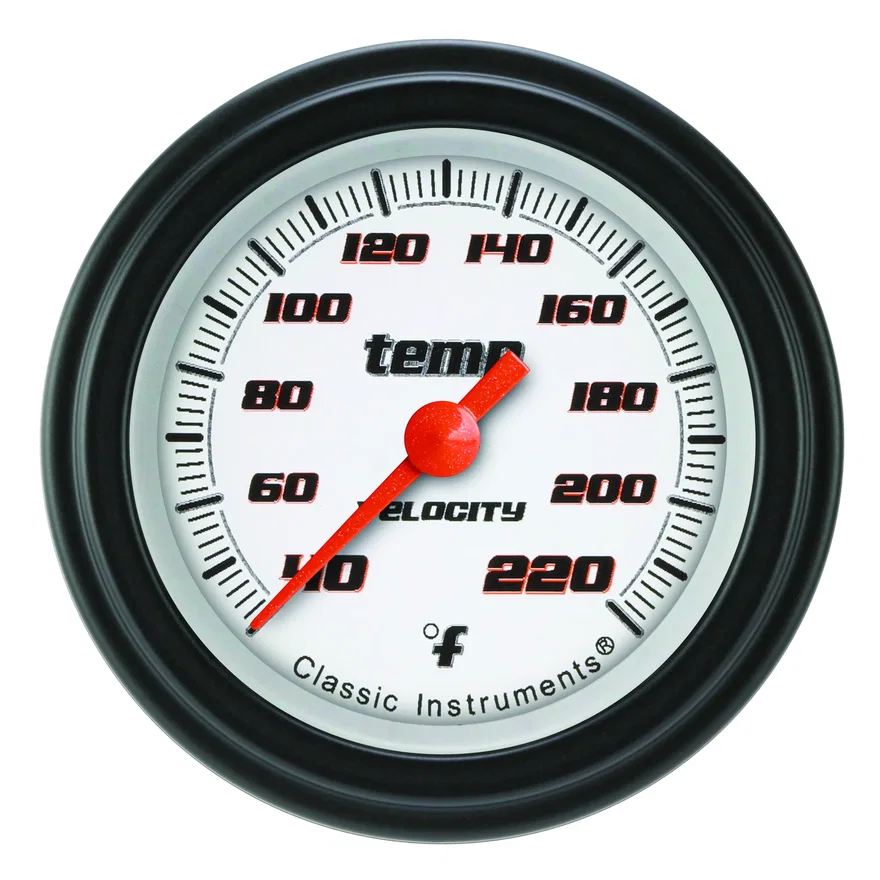 Classic Instruments VS129WBLF, Velocity White 2-1/8" Stock Eliminator Tempature Gauge