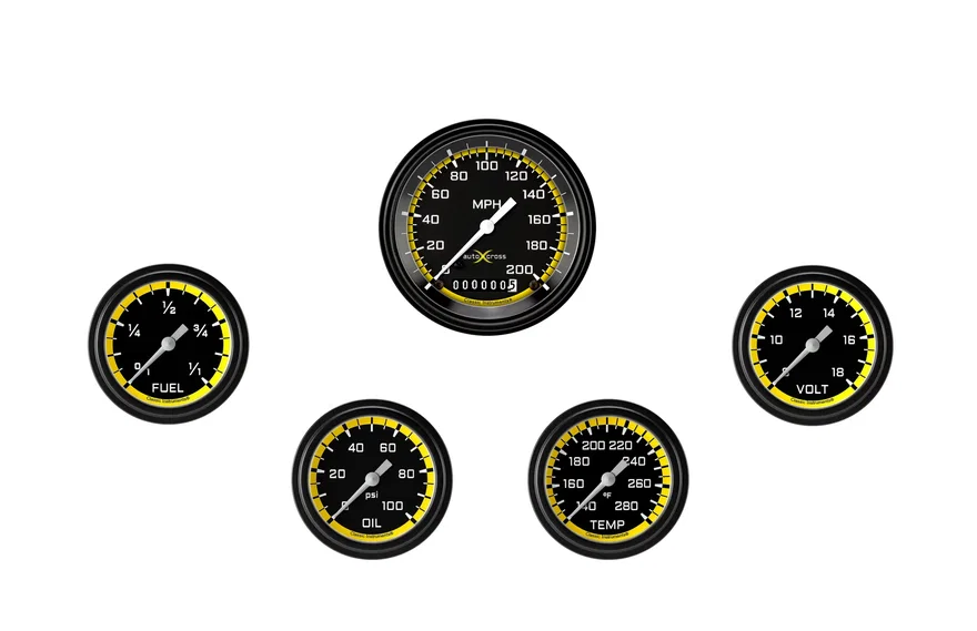 Classic Instruments AX300YBLF, AutoCross Yellow Five Gauge Set