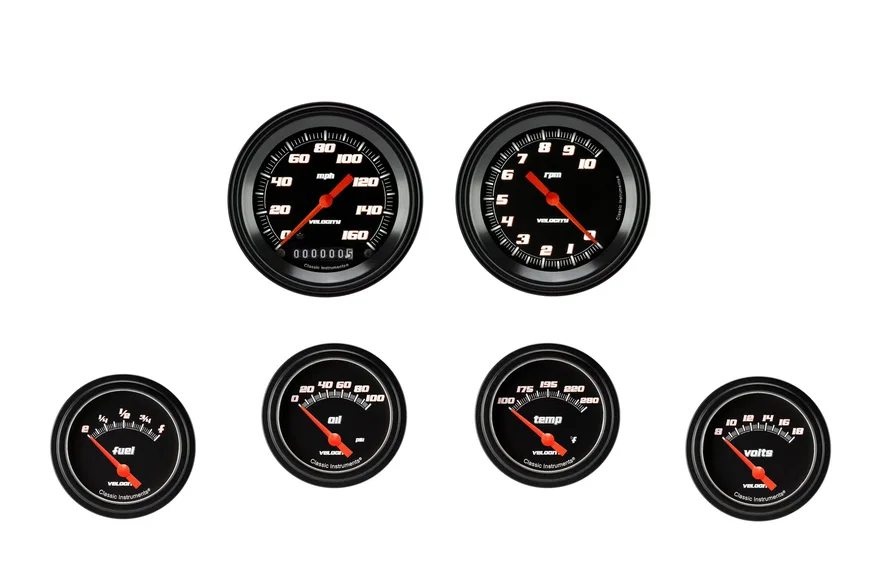 Classic Instruments VS201BBLF, Velocity Black Six Gauge Set