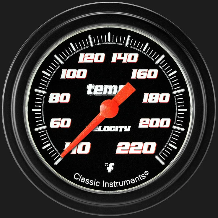 Classic Instruments VS329BBLF, Velocity Black 2-5/8" Stock Eliminator Tempature Gauge