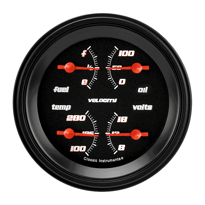 Classic Instruments VS77BBLF, Velocity Black 3-3/8" Quad Gauge