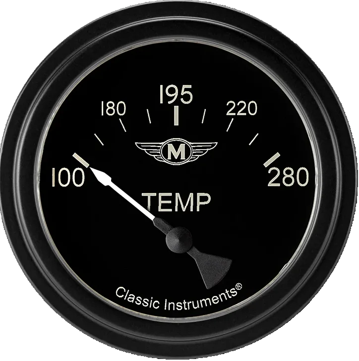 Classic Instruments MA226BLF-02, Moal Bomber 2-5/8" Short Sweep Water Temperature Gauge