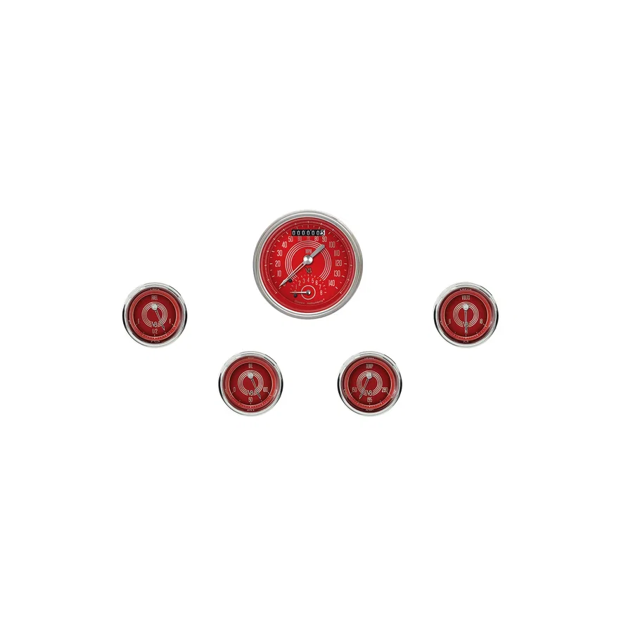 Classic Instruments V8RS35SHC, V8 Red Steelie Five Gauge Set