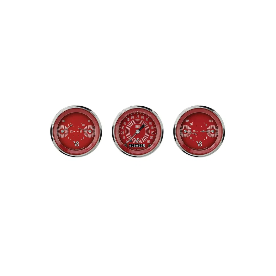 Classic Instruments V8RS04SHC, V8 Red Steelie Three Gauge Set